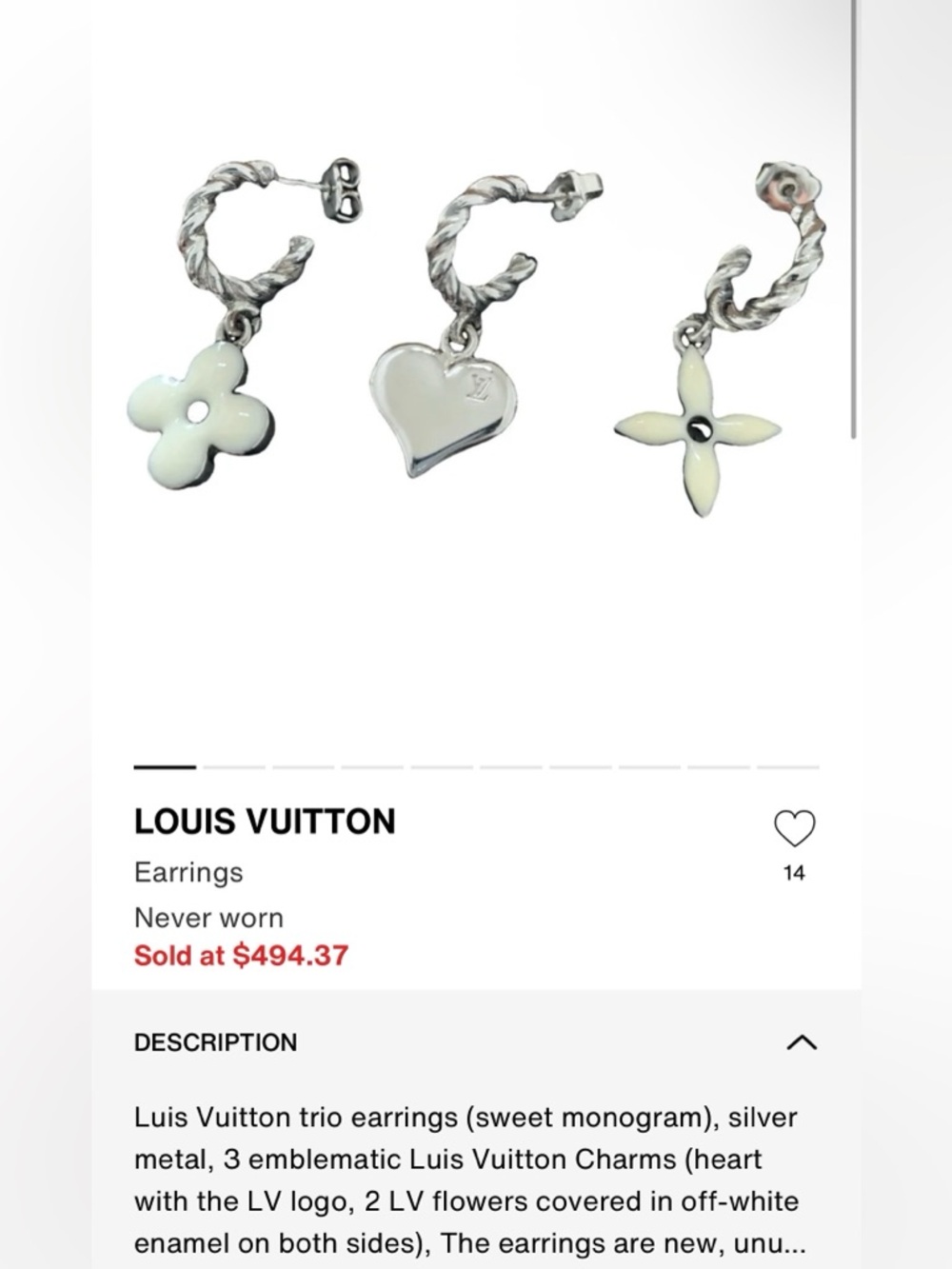 RARE Authentic Louis Vuitton Boucle D’Oreilles Sweet Monogram Silver Earring